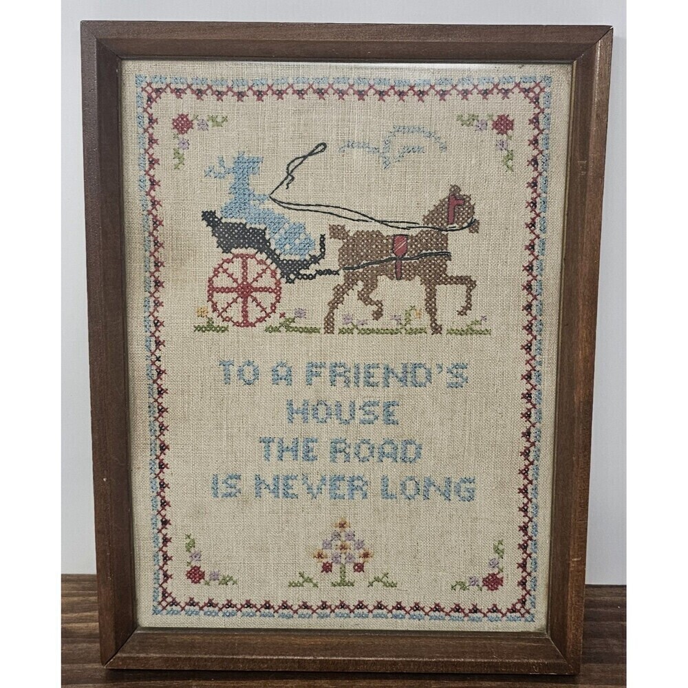 Antique Handmade 40's Amish Folk Art Needle Point Sampler Friends Phrase Unique